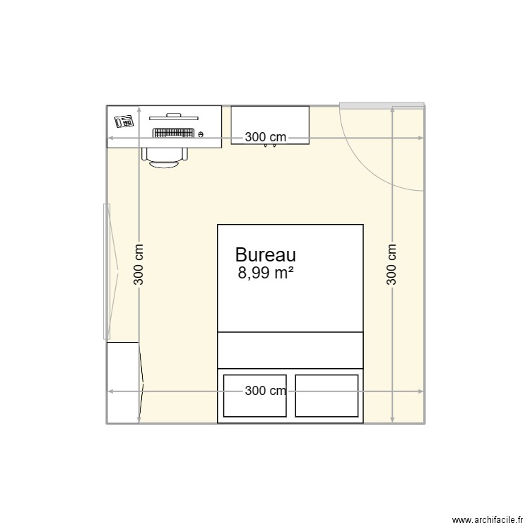 bureau départ. Plan de 1 pièce et 9 m2