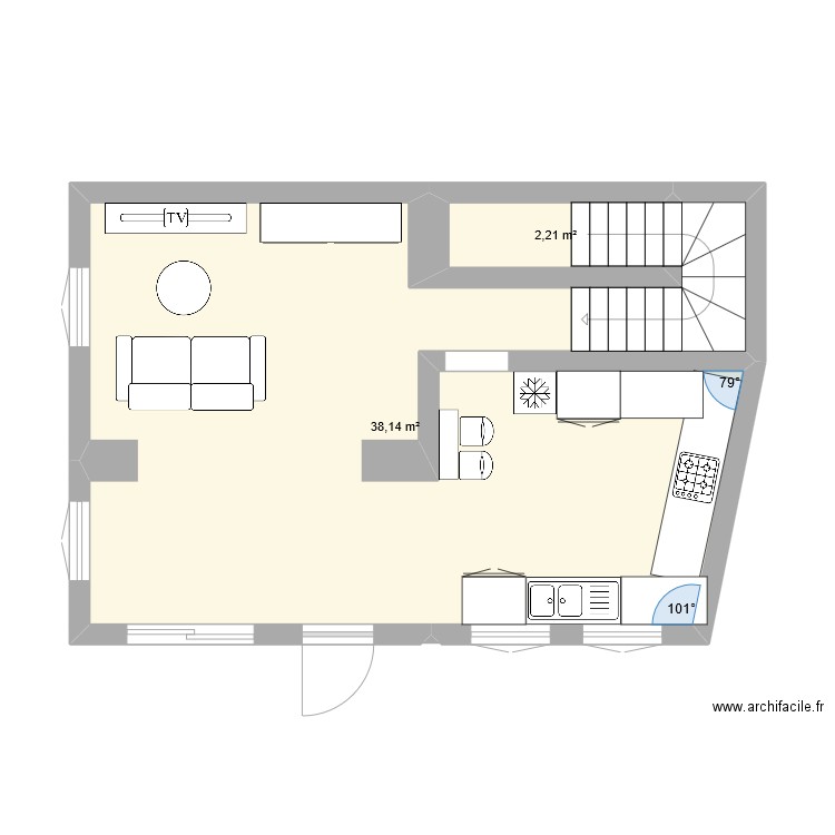 Forcalquier. Plan de 2 pièces et 40 m2