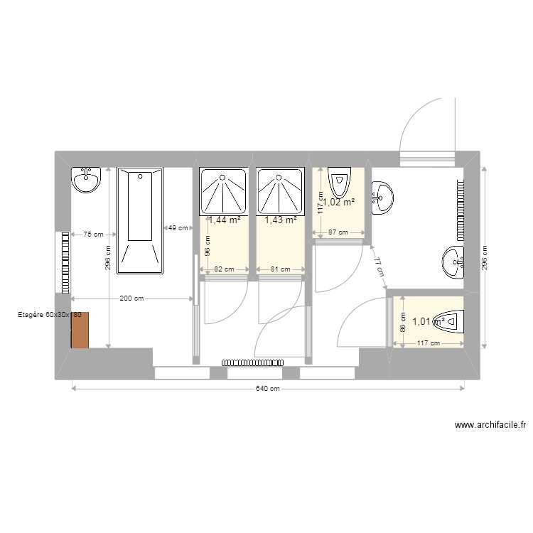 TR SDB GAUCHE PROJET 3A. Plan de 4 pièces et 5 m2