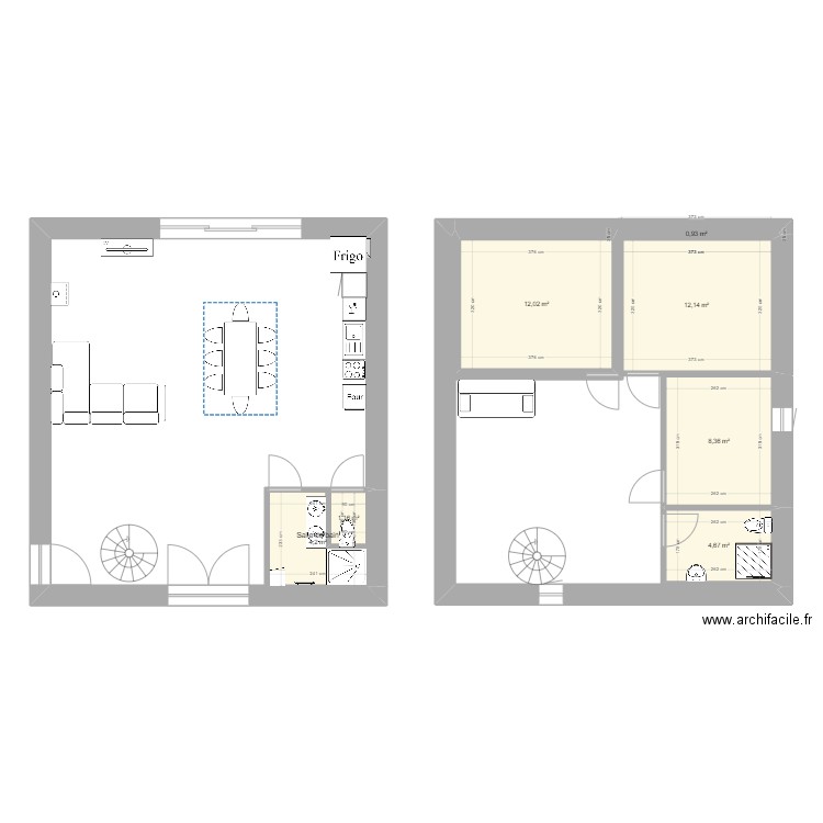 ETABLE. Plan de 7 pièces et 45 m2