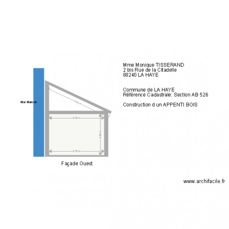 Plan ABRI Face OUEST Déclaration Travaux. Plan de 0 pièce et 0 m2