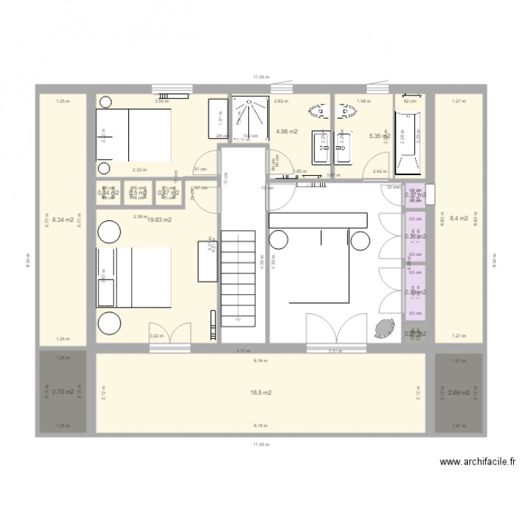 Plan chalet 2 étage variante chambre avec escalier. Plan de 0 pièce et 0 m2