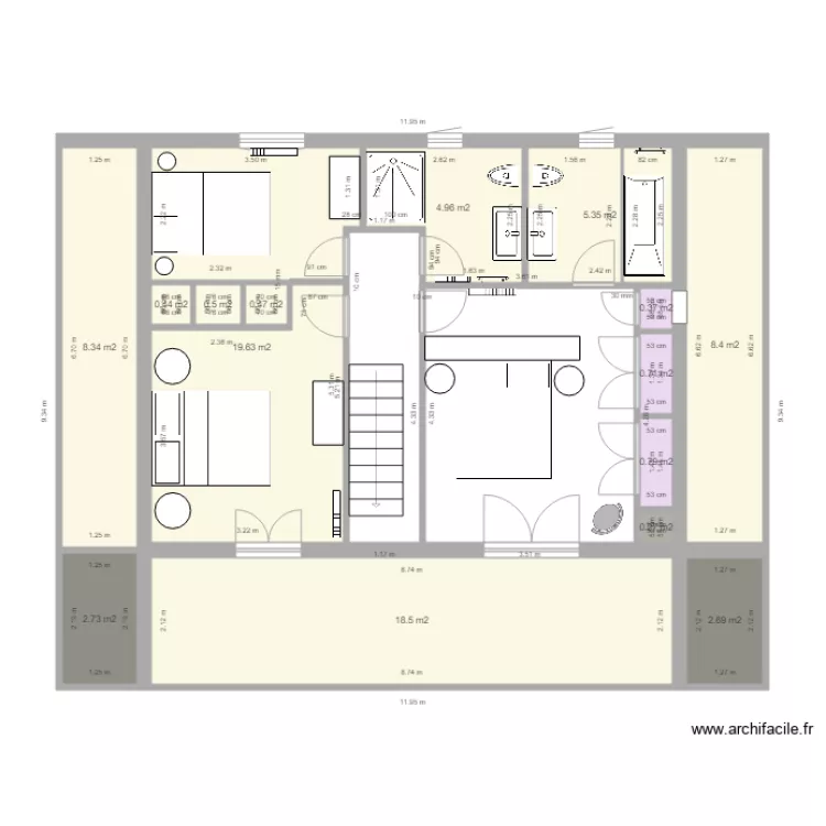 Plan chalet 2 &eacute;tage variante chambre avec escalier. Plan de 