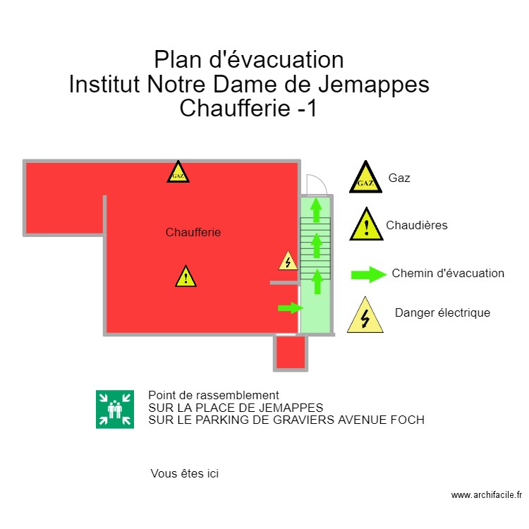 Institut Notre Dame chaufferie. Plan de 3 pièces et 74 m2
