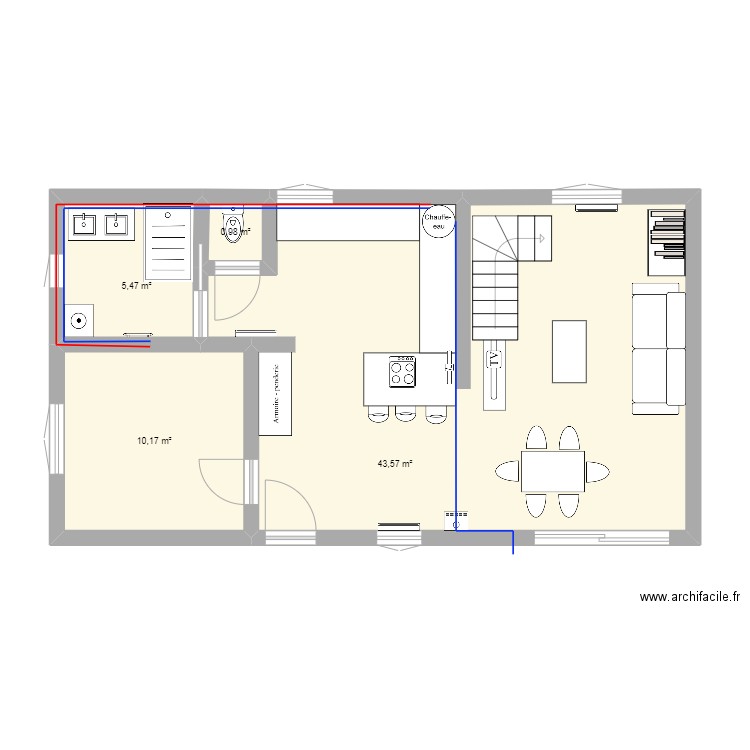 Maison à Perreux V2. Plan de 4 pièces et 60 m2