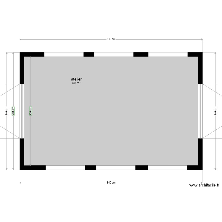 atelier. Plan de 1 pièce et 40 m2