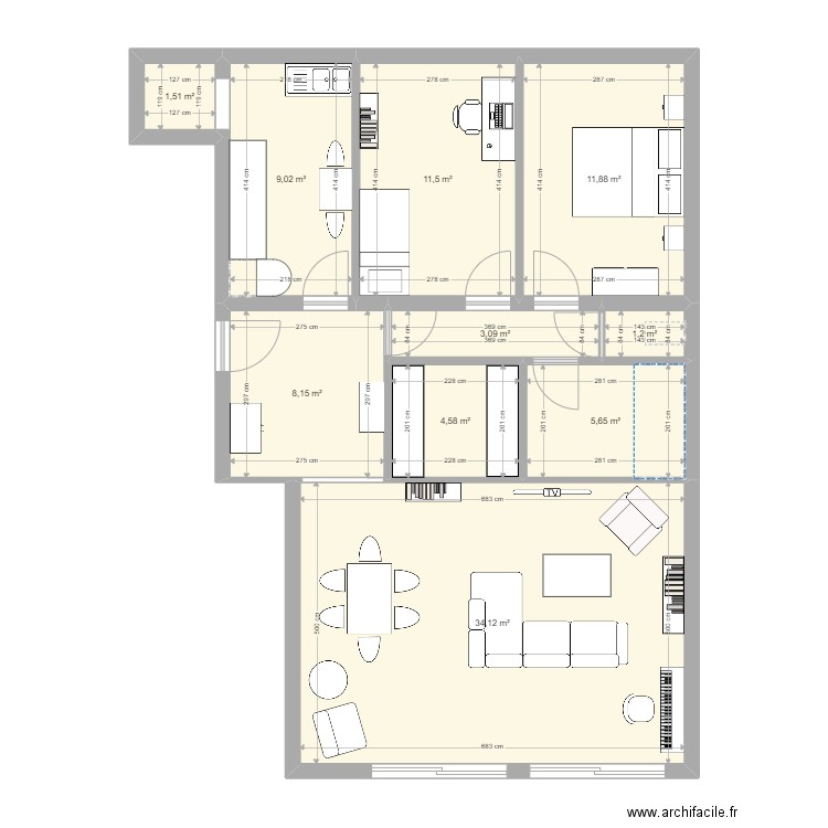 Appartement Lormoi. Plan de 10 pièces et 91 m2