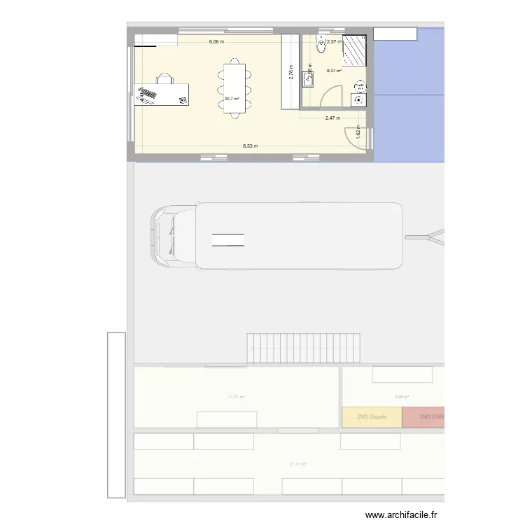 plan maison ossature bois monopente. Plan de 6  et 538 m²