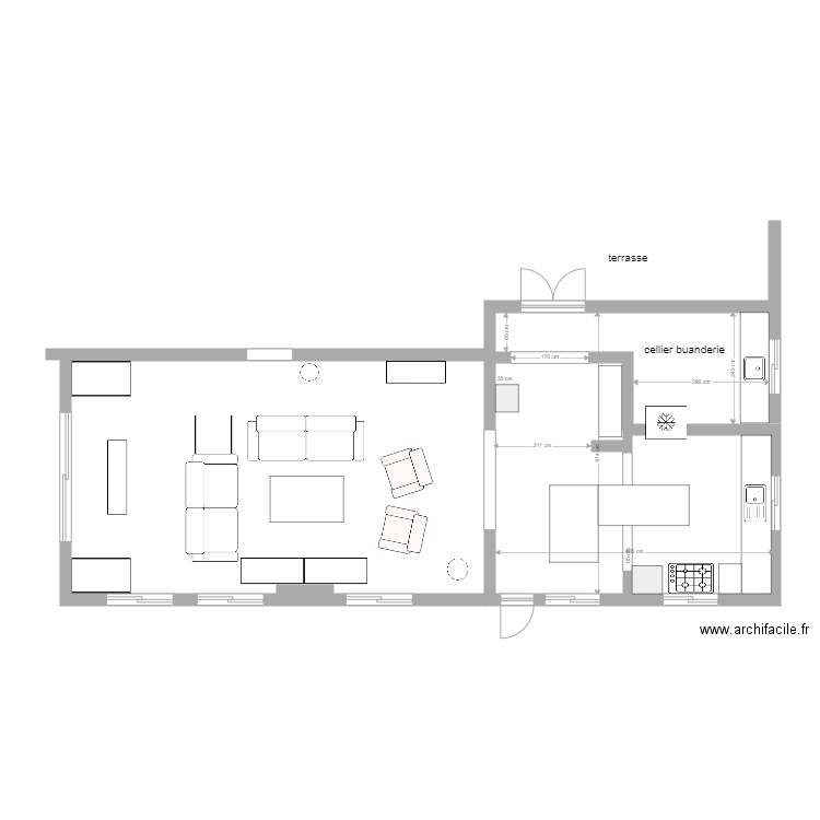 beau champ cuisine biss. Plan de 2 pièces et 24 m2