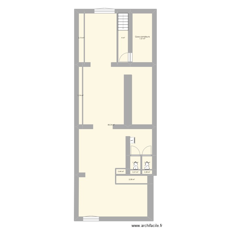 Dolez sous-sol situation actuelle. Plan de 11 pièces et 108 m2