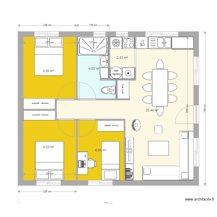 66m2 variante cuisine sud. Plan de 0 pièce et 0 m2