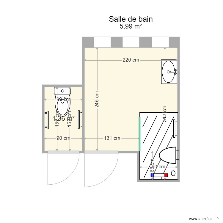 MASSACRIER. Plan de 2 pièces et 7 m2