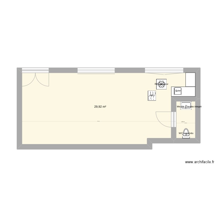 Bureau étage 1. Plan de 2 pièces et 32 m2
