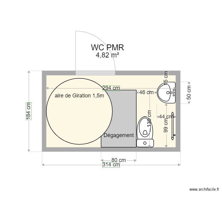 WC PMR. Plan de 0 pièce et 0 m2