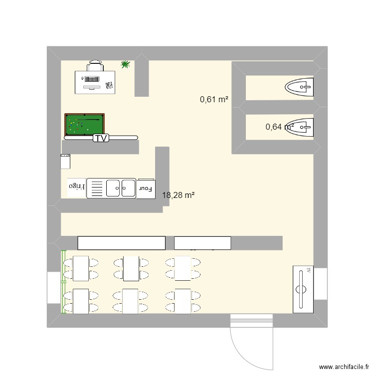 vwd. Plan de 3 pièces et 20 m2