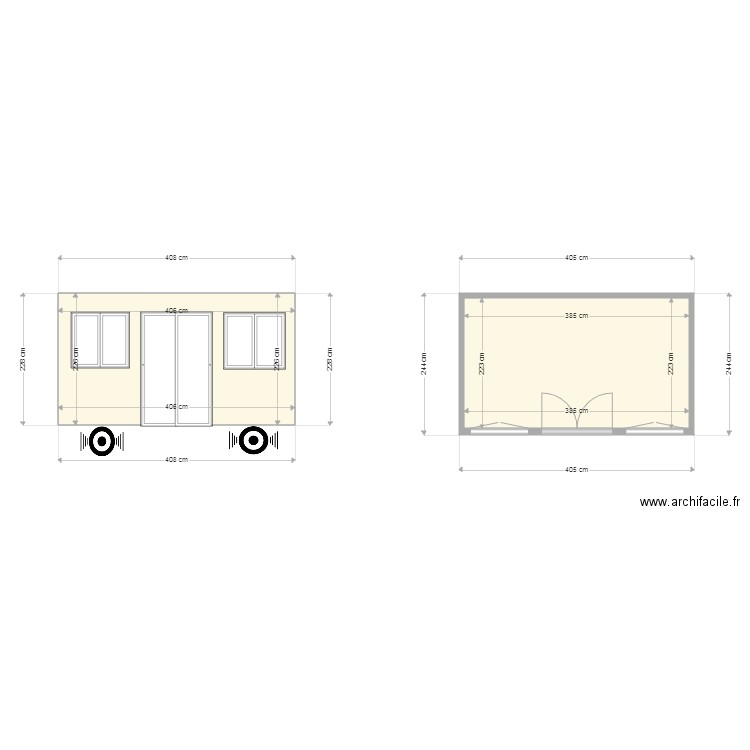 plan roulotte porte double . Plan de 0 pièce et 0 m2