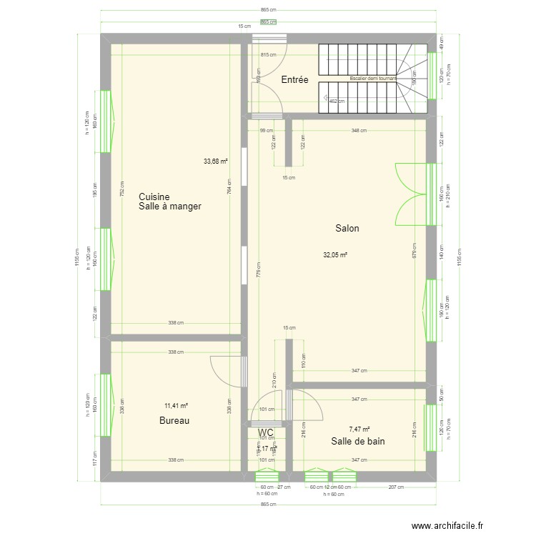 Demerlé RDC. Plan de 5 pièces et 86 m2