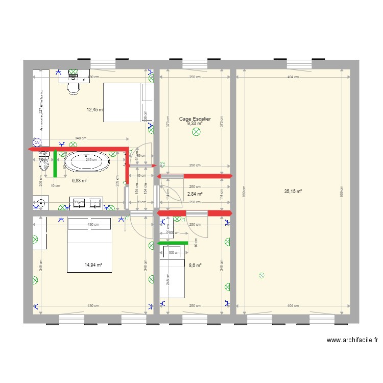 Etage 2 chambre. Plan de 8 pièces et 92 m2