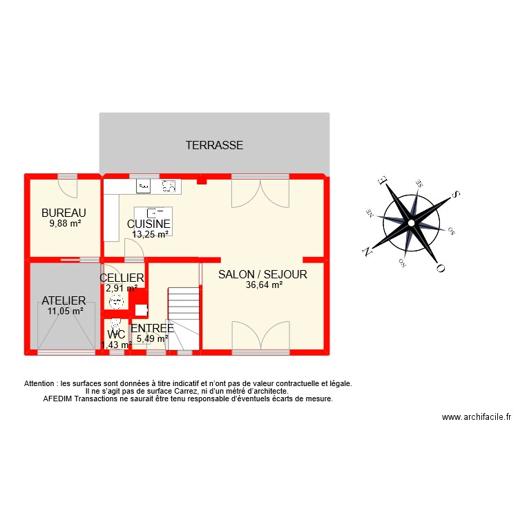 BI 9083 RDC . Plan de 11 pièces et 106 m2