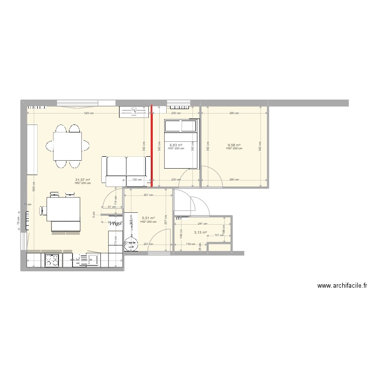 PROJET. Plan de 6 pièces et 57 m2