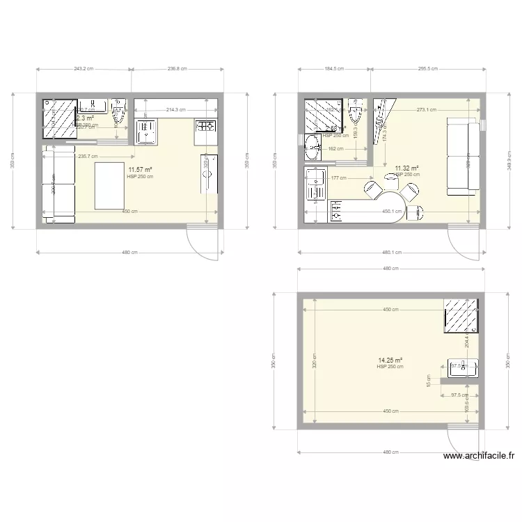 studio 15m2. Plan de 