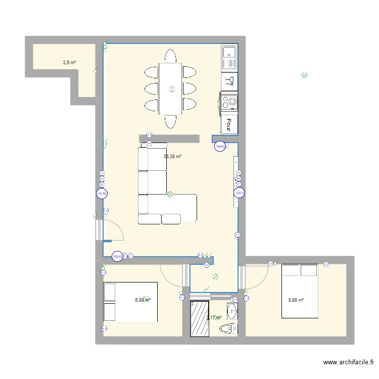 BAJO DERECHA DEFINITIVO. Plan de 5 pièces et 57 m2