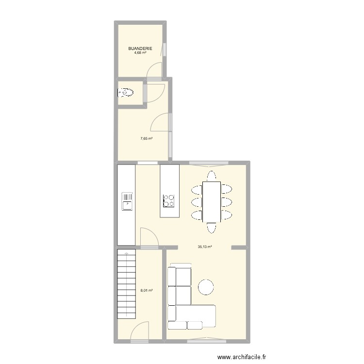 GOUY REZ. Plan de 4 pièces et 55 m2