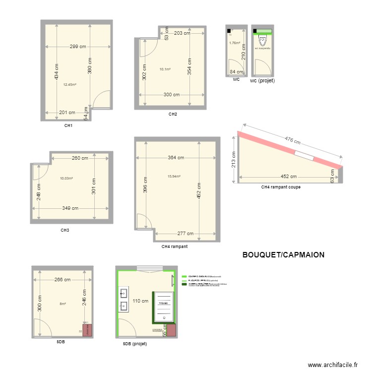 BOUQUET. Plan de 9 pièces et 74 m2