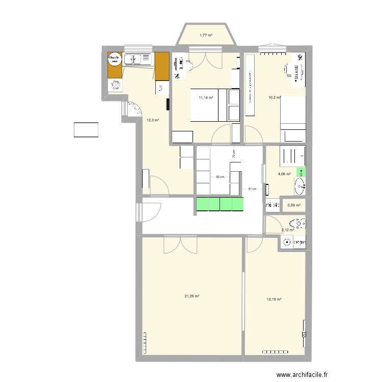 Planchat pour essai. Plan de 9 pièces et 76 m2