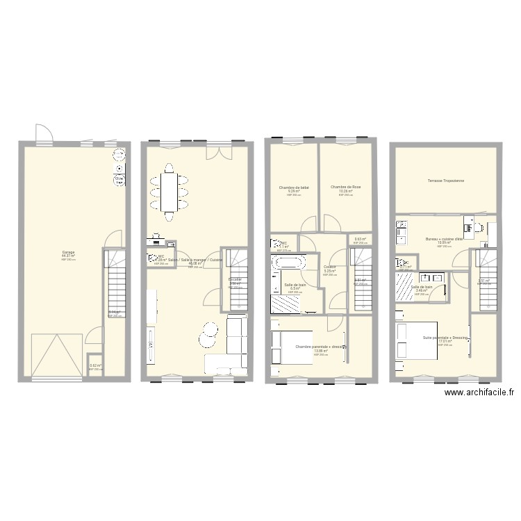 Plan R1 à R4 après modifications. Plan de 0 pièce et 0 m2