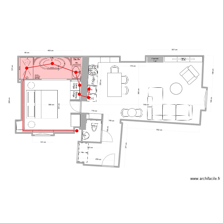 100vielledutemple-evac chambre. Plan de 3 pièces et 54 m2