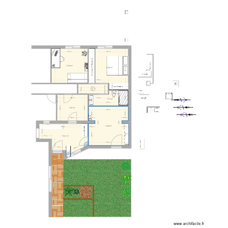 Chambre 4. Plan de 7 pièces et 61 m2