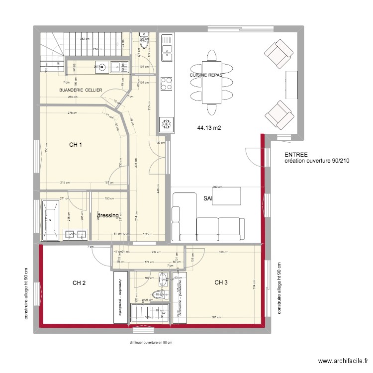 ALGER    PROJET 2   RDC. Plan de 6 pièces et 63 m2