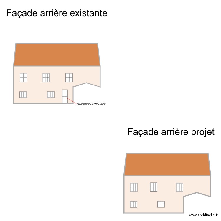 Façade existante avant après Projet. Plan de 0 pièce et 0 m2