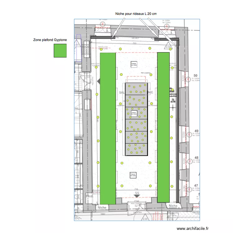 Salle de C&eacute;r&eacute;monie  Plafond acoustique. Plan de 
