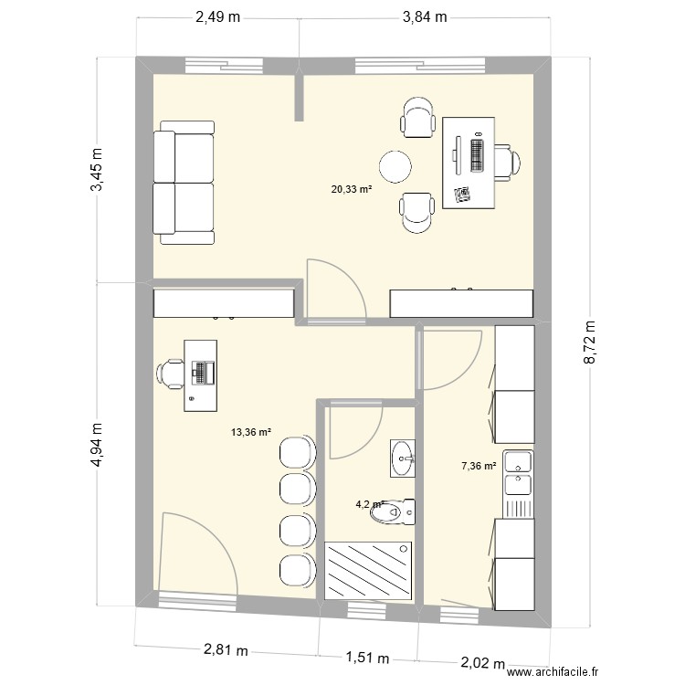 etage2. Plan de 4 pièces et 45 m2