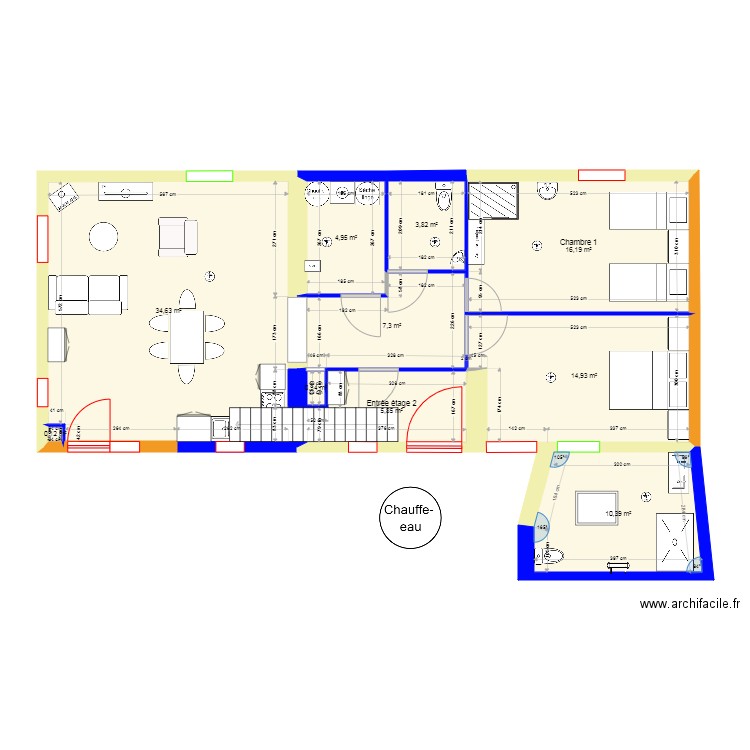 Gîte 1. Plan de 10 pièces et 99 m2