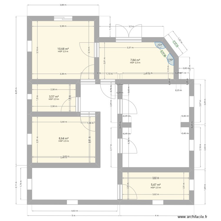 Daniel. Plan de 5 pièces et 36 m2