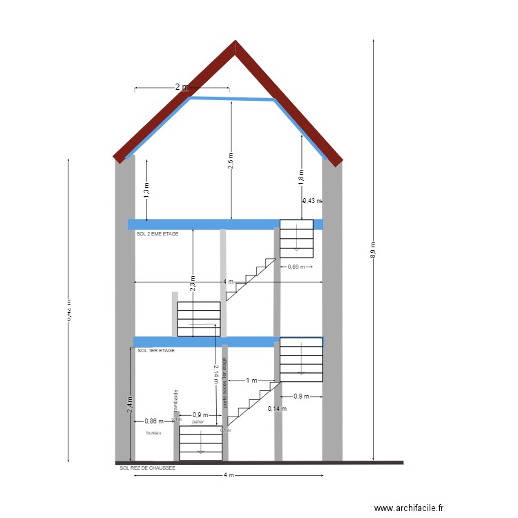 batiment existant profil cages escaliers . Plan de 0 pièce et 0 m2