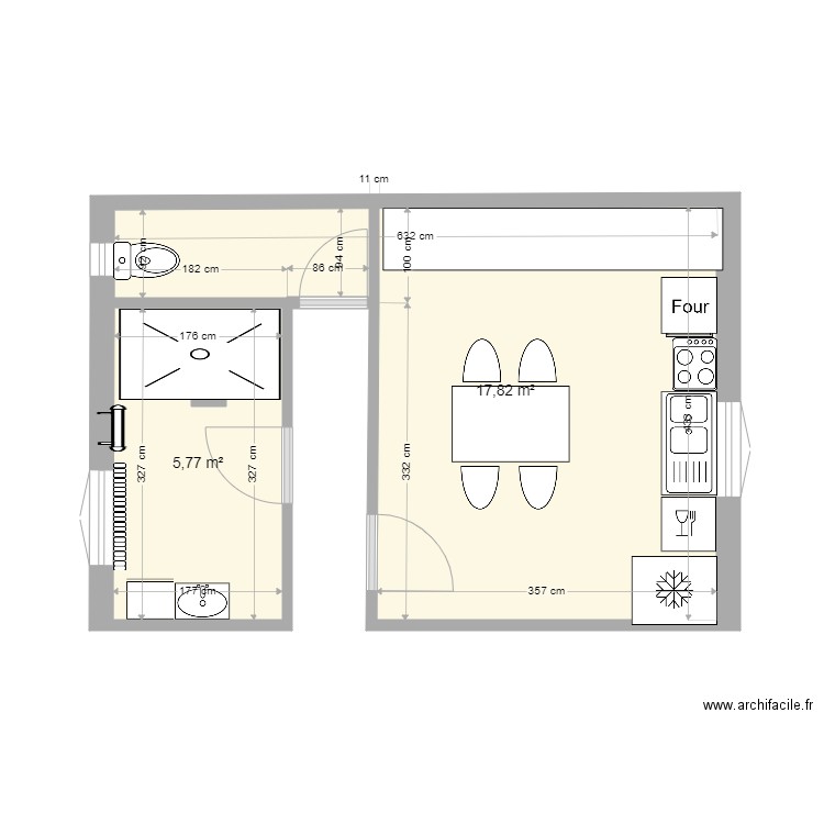 cuisine fresnoy. Plan de 2 pièces et 24 m2