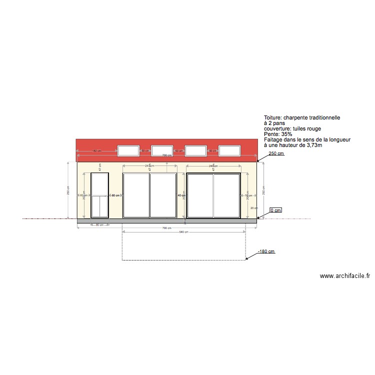 face sud. Plan de 0 pièce et 0 m2