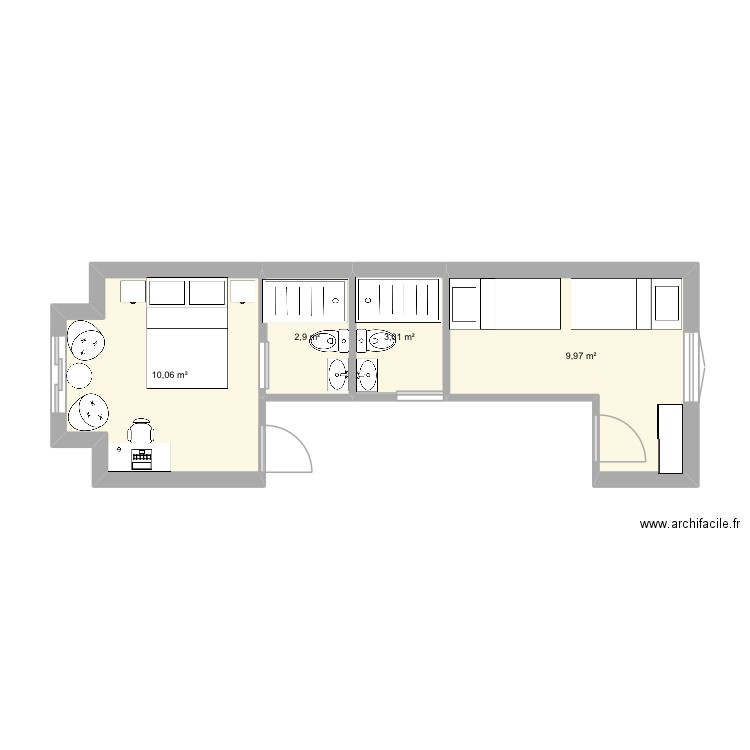 Benlliure. Plan de 4 pièces et 26 m2