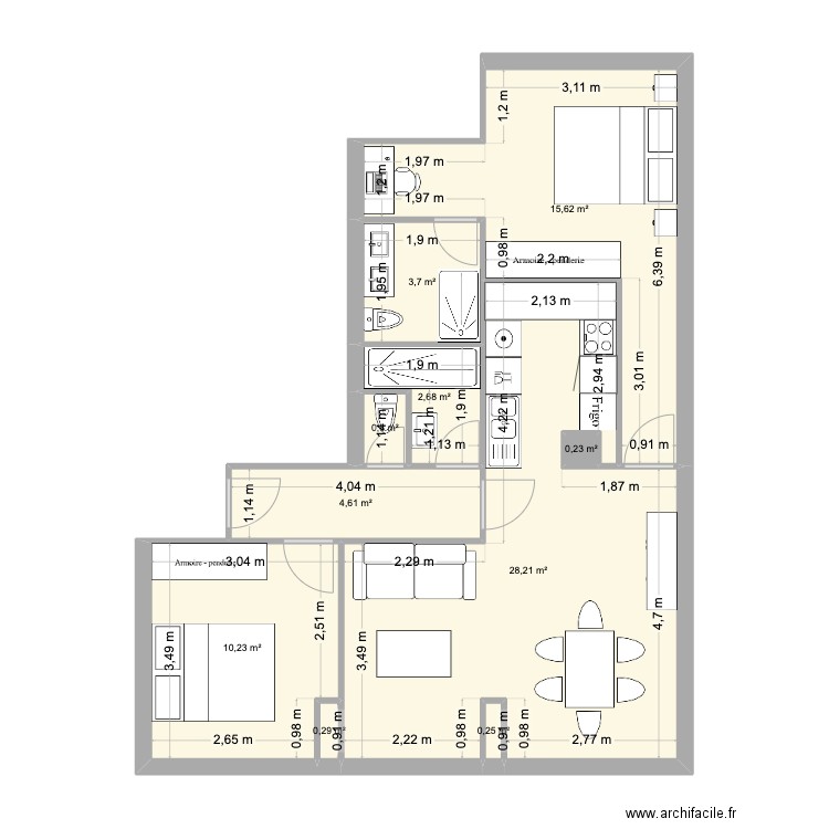 Doppet v2. Plan de 10 pièces et 67 m2