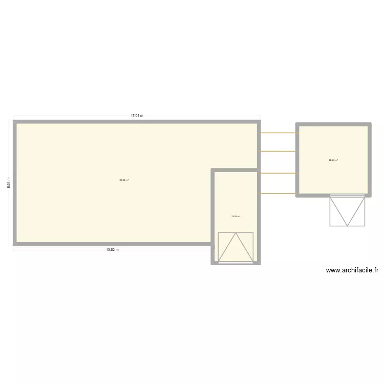 extension. Plan de 3  et 161 m²