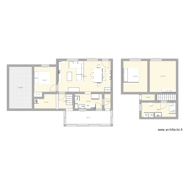 Maison Mito Marie. Plan de 13 pièces et 113 m2