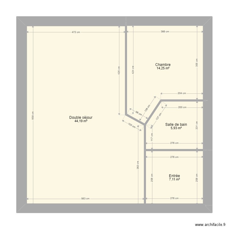 Zighmi RDC. Plan de 4 pièces et 71 m2