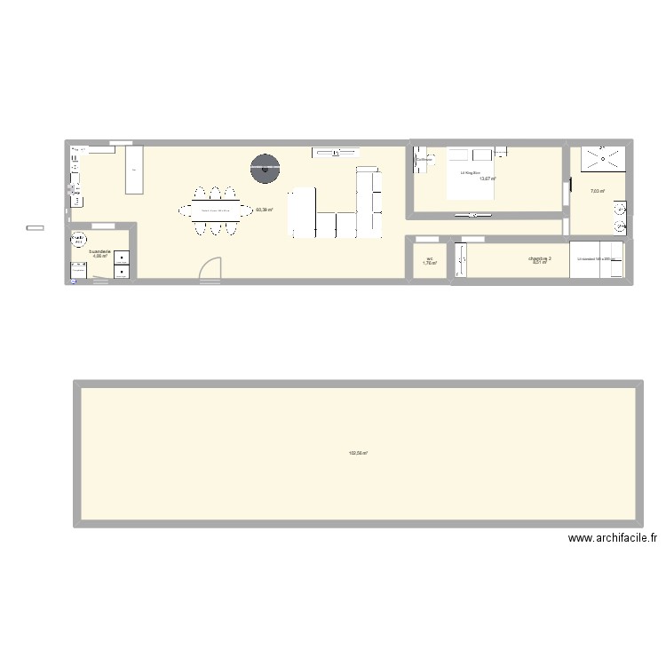 plan avec meubles. Plan de 7 pièces et 198 m2