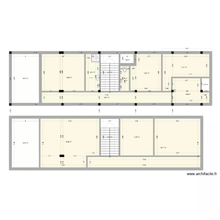 extension. Plan de 16  et 215 m²