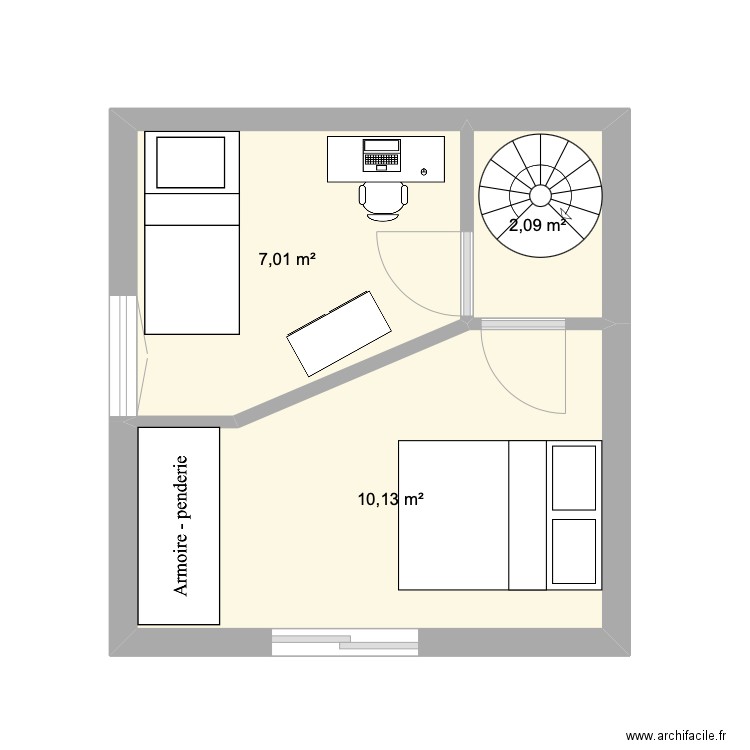 tan rouge dabet RDC 1 Valo. Plan de 3 pièces et 19 m2