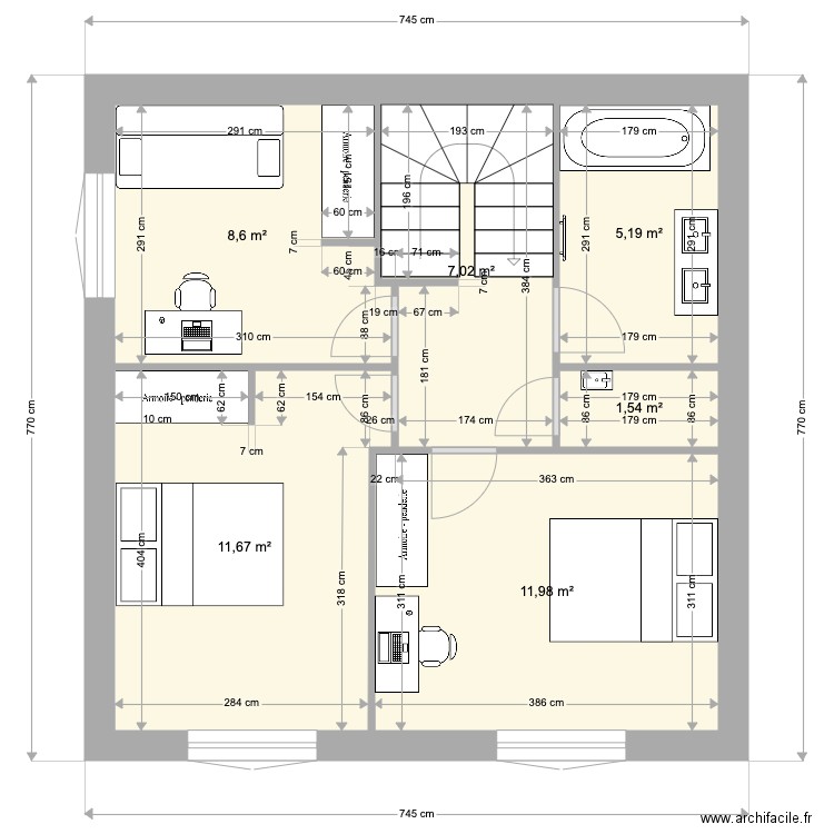 Etage 745 bis. Plan de 6 pièces et 46 m2